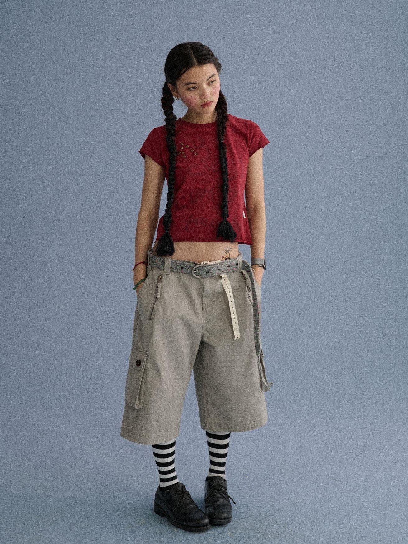 Achihara 100 Percent Cotton Slim Short Sleeve Roundneck Office Letter Print Tee Crop Tops