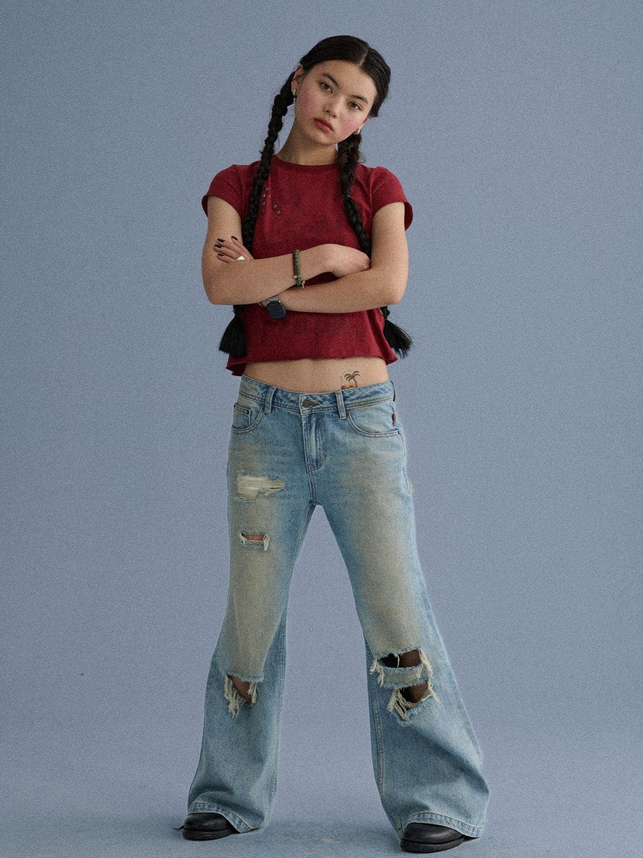 Achihara 100 Percent Cotton Slim Short Sleeve Roundneck Office Letter Print Tee Crop Tops