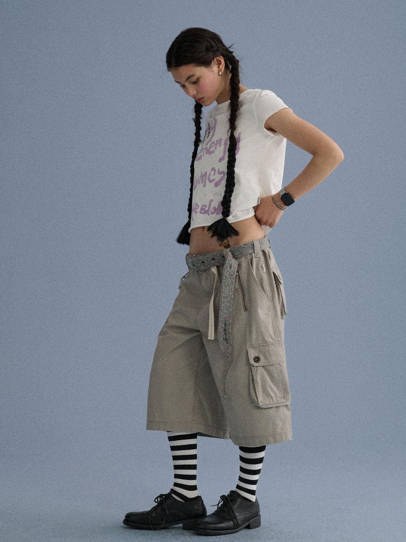 Achihara 100 Percent Cotton Slim Short Sleeve Roundneck Office Letter Print Tee Crop Tops