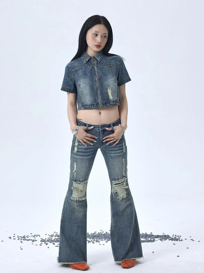 1988 Vintage Distressed Denim Jacket With Rivets