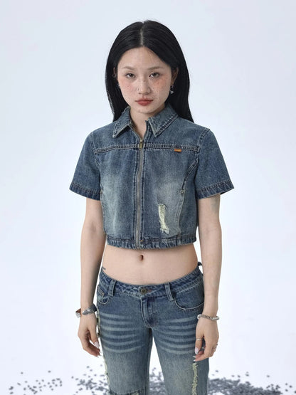 1988 Vintage Distressed Denim Jacket With Rivets