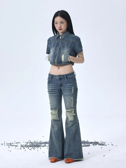 1988 Vintage Distressed Denim Jacket With Rivets