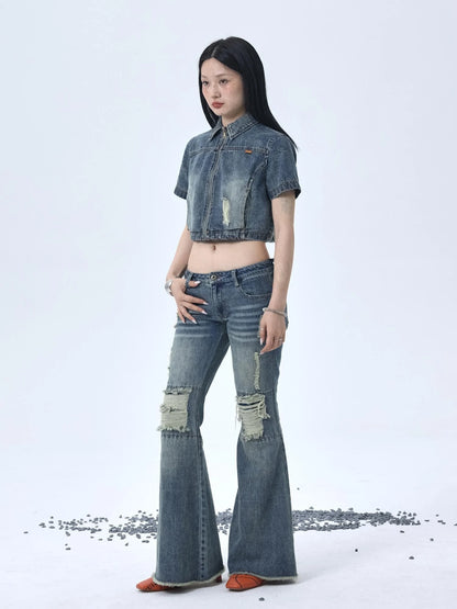 1988 Vintage Distressed Denim Jacket With Rivets