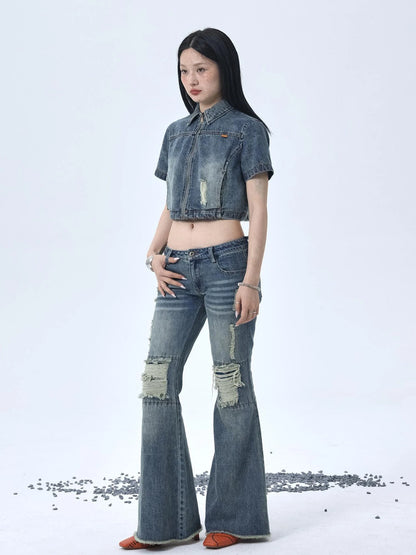 1988 Vintage Distressed Denim Jacket With Rivets