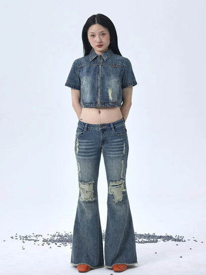 1988 Vintage Distressed Denim Jacket With Rivets