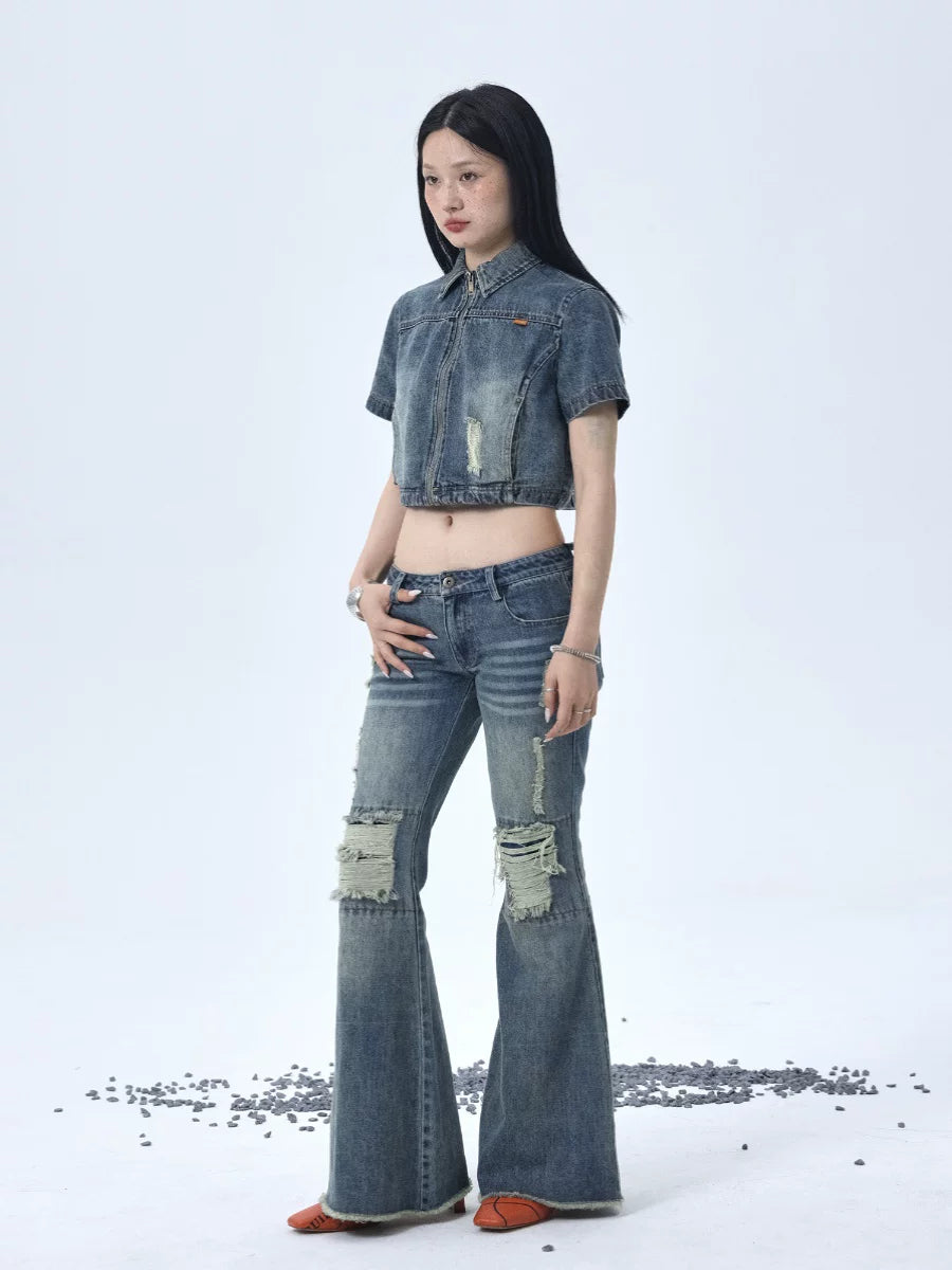 Achihara 1988 Vintage Low Rise Flared Jeans With Distressed Details-1