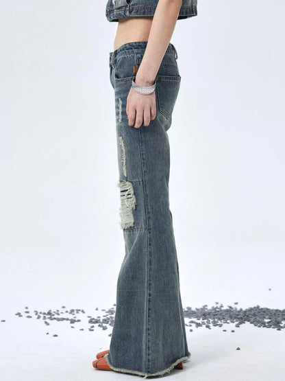 1988 Vintage Low Rise Flared Jeans With Distressed Details