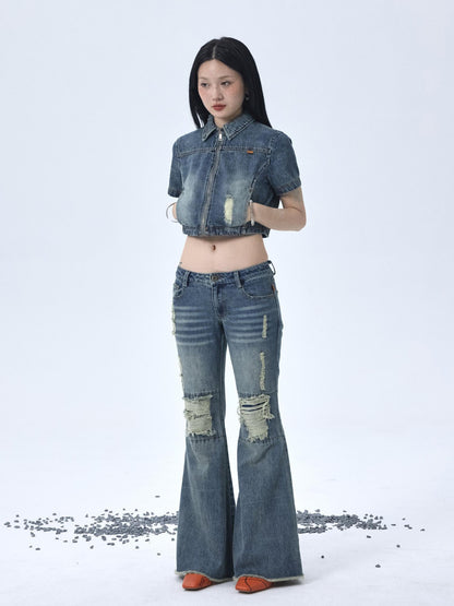 Achihara 1988 Vintage Low Rise Flared Jeans With Distressed Details