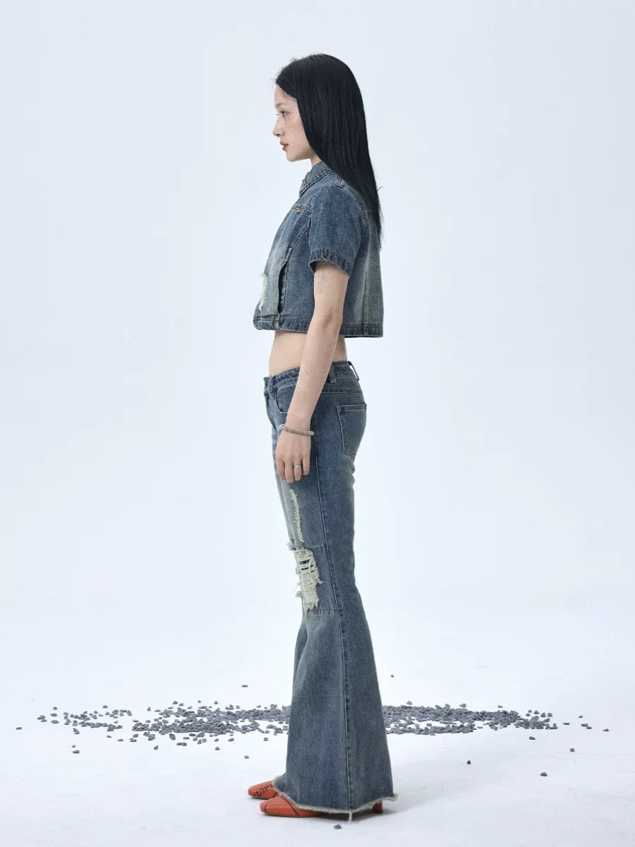 Achihara 1988 Vintage Low Rise Flared Jeans With Distressed Details-3