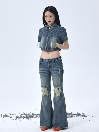 Achihara 1988 Vintage Low Rise Flared Jeans With Distressed Details