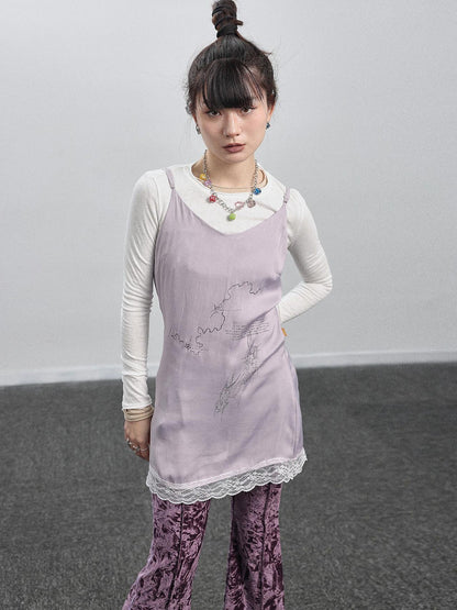Achihara Absurd Lust Slip Dress V-neck T-shirt Long-Sleeve