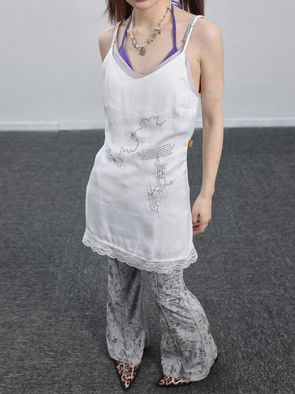 Achihara Absurd Lust Slip Dress V-neck T-shirt Long-Sleeve