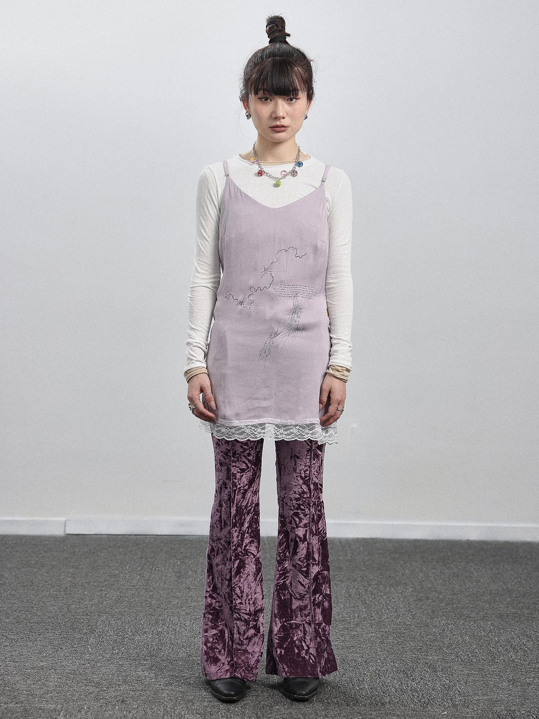 Achihara Absurd Lust Slip Dress V-neck T-shirt Long-Sleeve