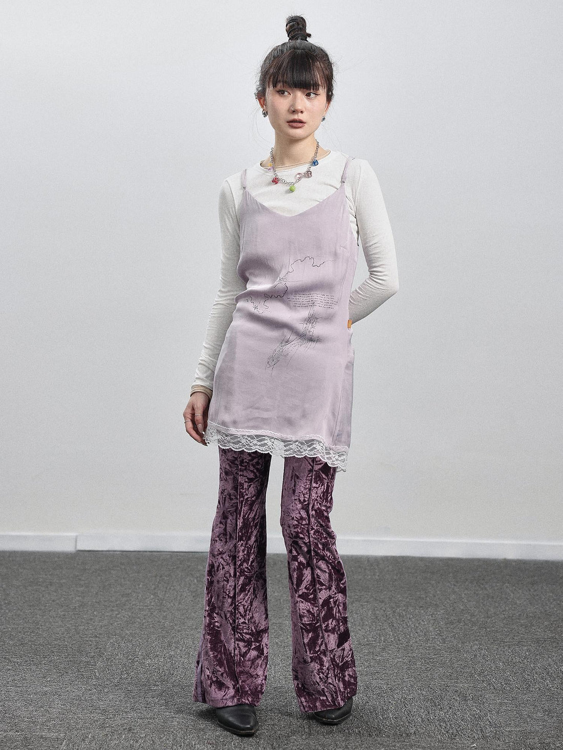 Achihara Absurd Lust Slip Dress V-neck T-shirt Long-Sleeve