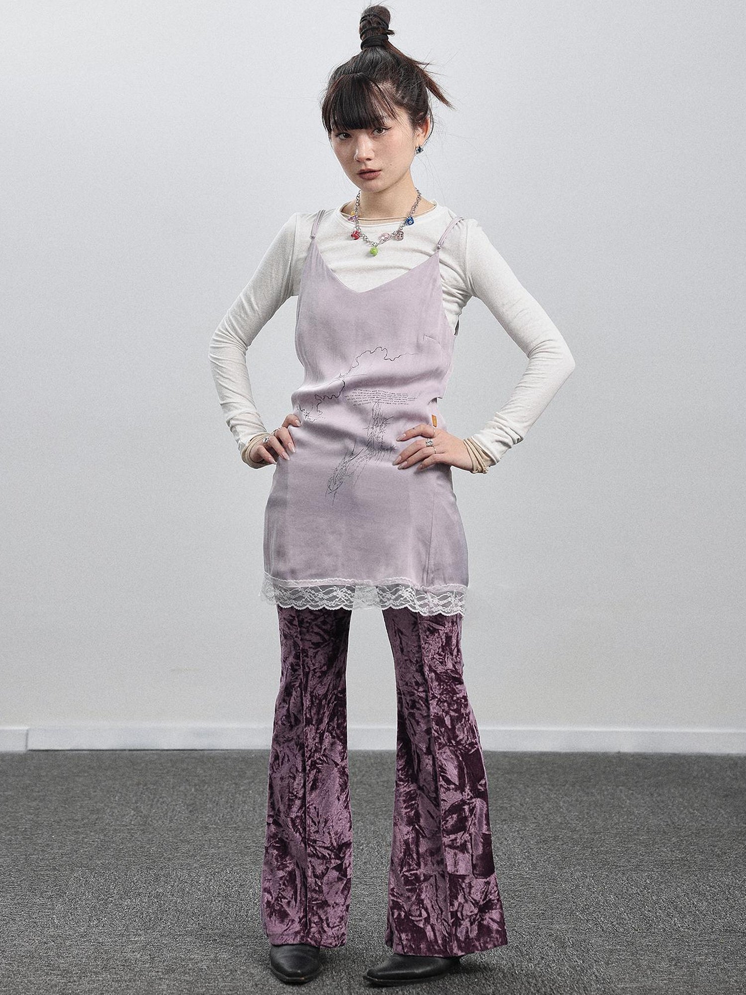 Achihara Absurd Lust Slip Dress V-neck T-shirt Long-Sleeve