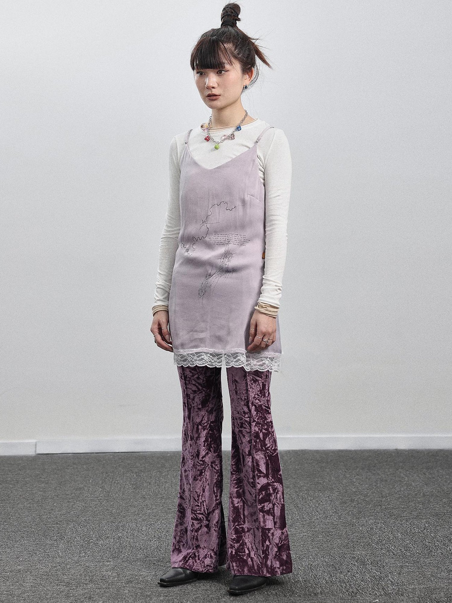Achihara Absurd Lust Slip Dress V-neck T-shirt Long-Sleeve