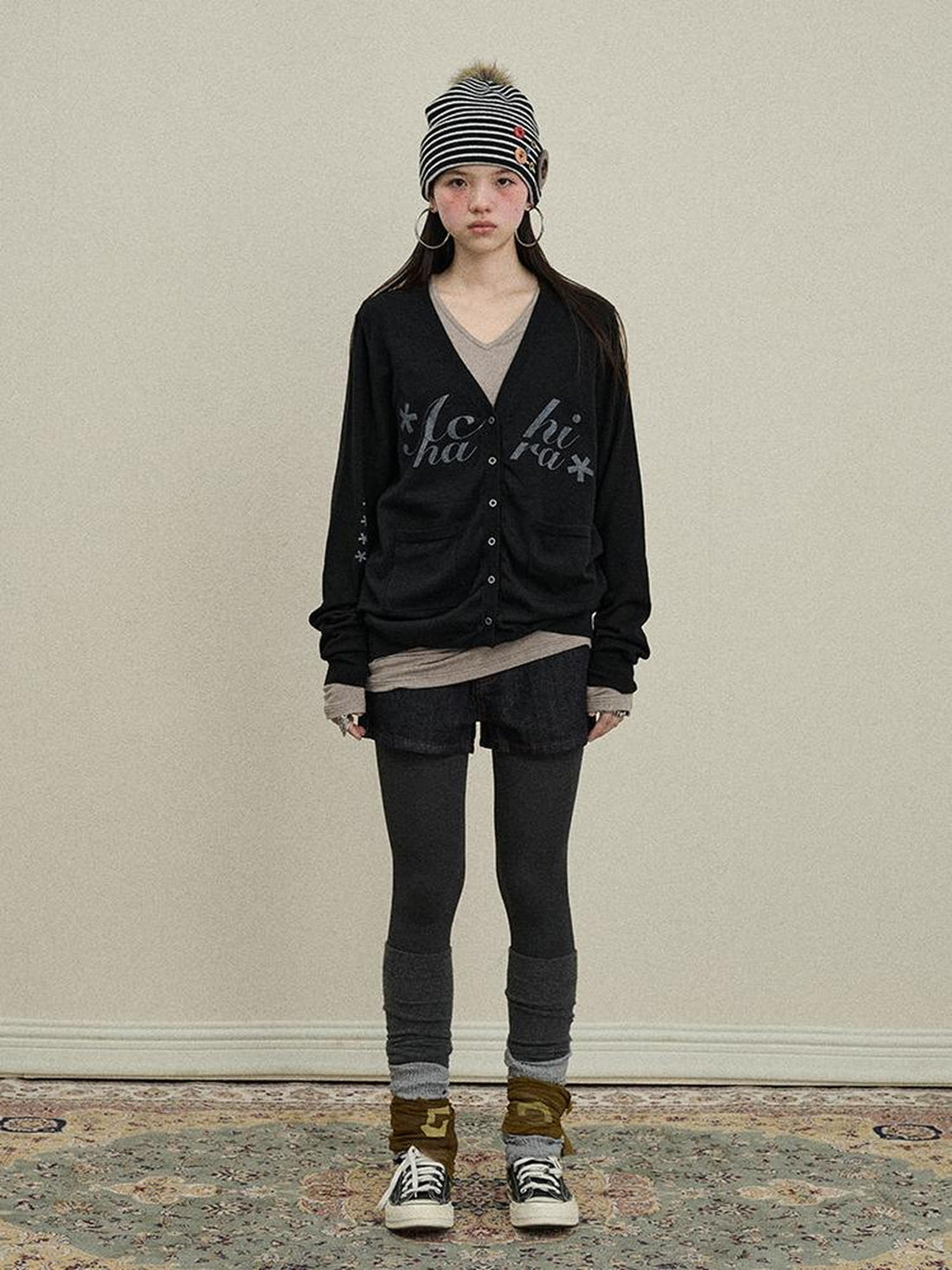 Update Achihara Achihara 2025 Knit Cardigan With Print V-Neck T-Shirt Long-Sleeve