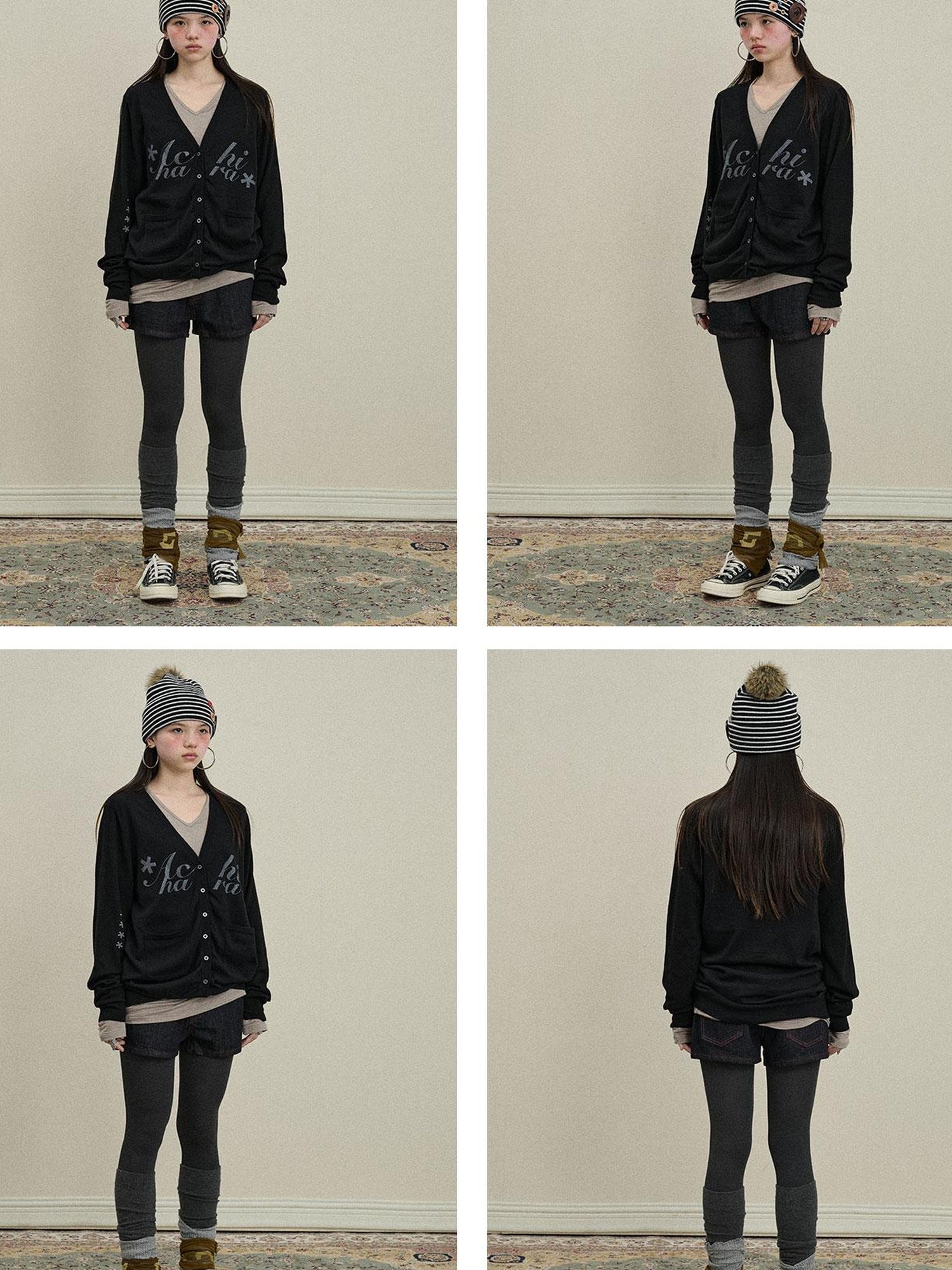 Update Achihara Achihara 2025 Knit Cardigan With Print V-Neck T-Shirt Long-Sleeve