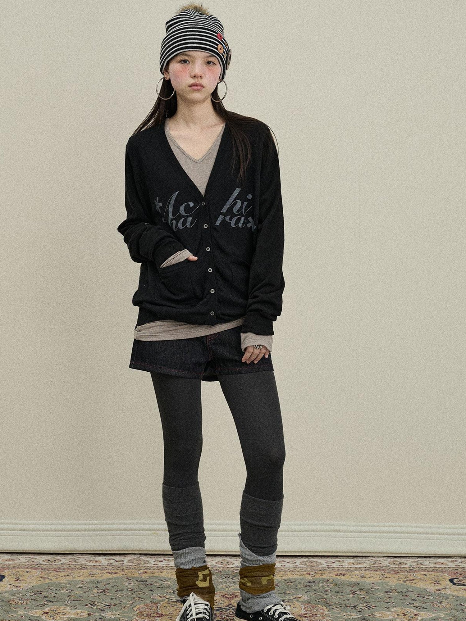 Update Achihara Achihara 2025 Knit Cardigan With Print V-Neck T-Shirt Long-Sleeve