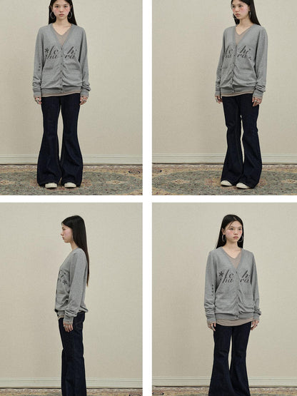 Update Achihara Achihara 2025 Knit Cardigan With Print V-Neck T-Shirt Long-Sleeve
