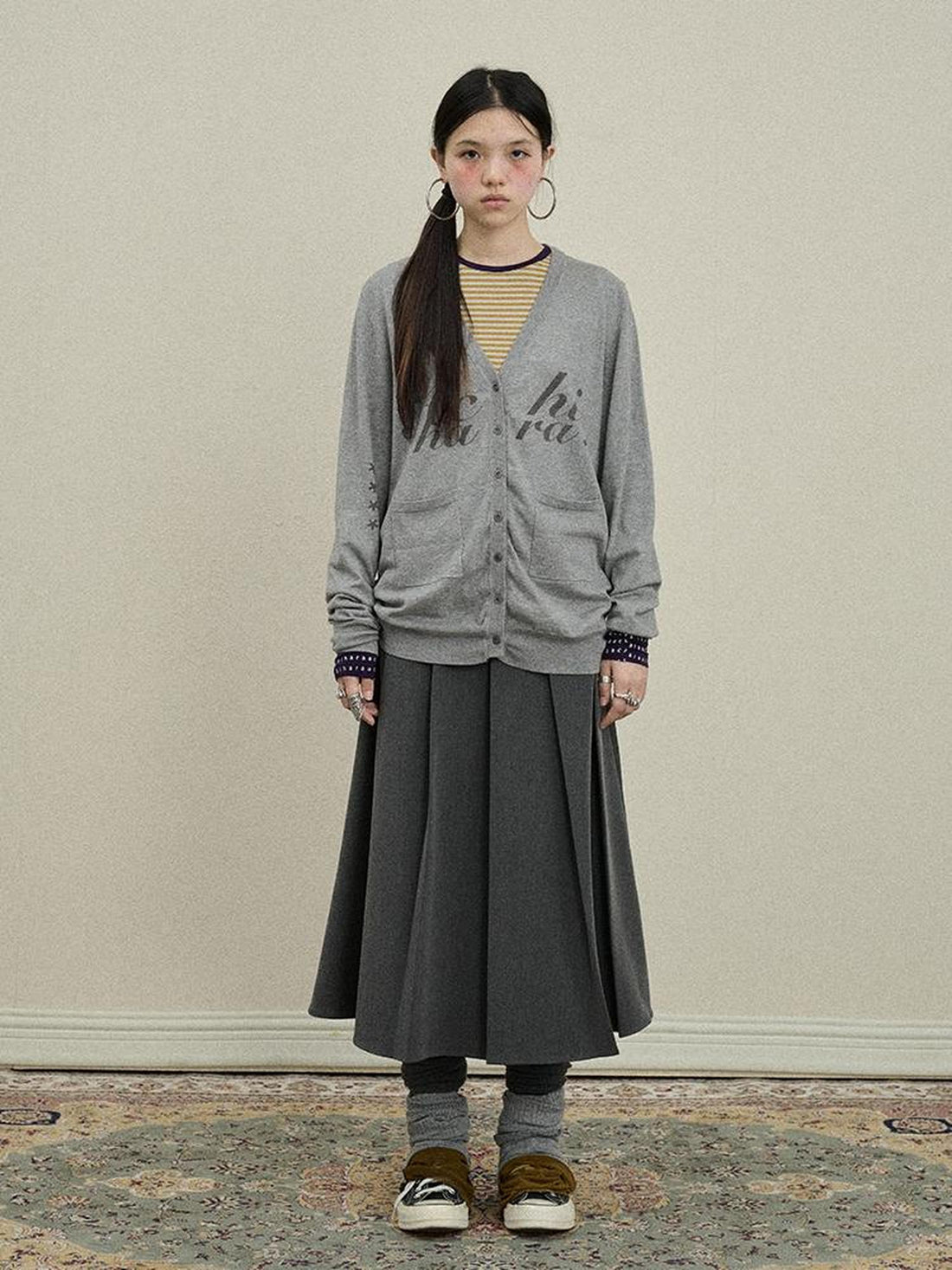 Update Achihara Achihara 2025 Knit Cardigan With Print V-Neck T-Shirt Long-Sleeve