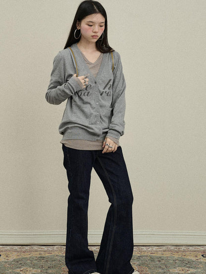 Update Achihara Achihara 2025 Knit Cardigan With Print V-Neck T-Shirt Long-Sleeve