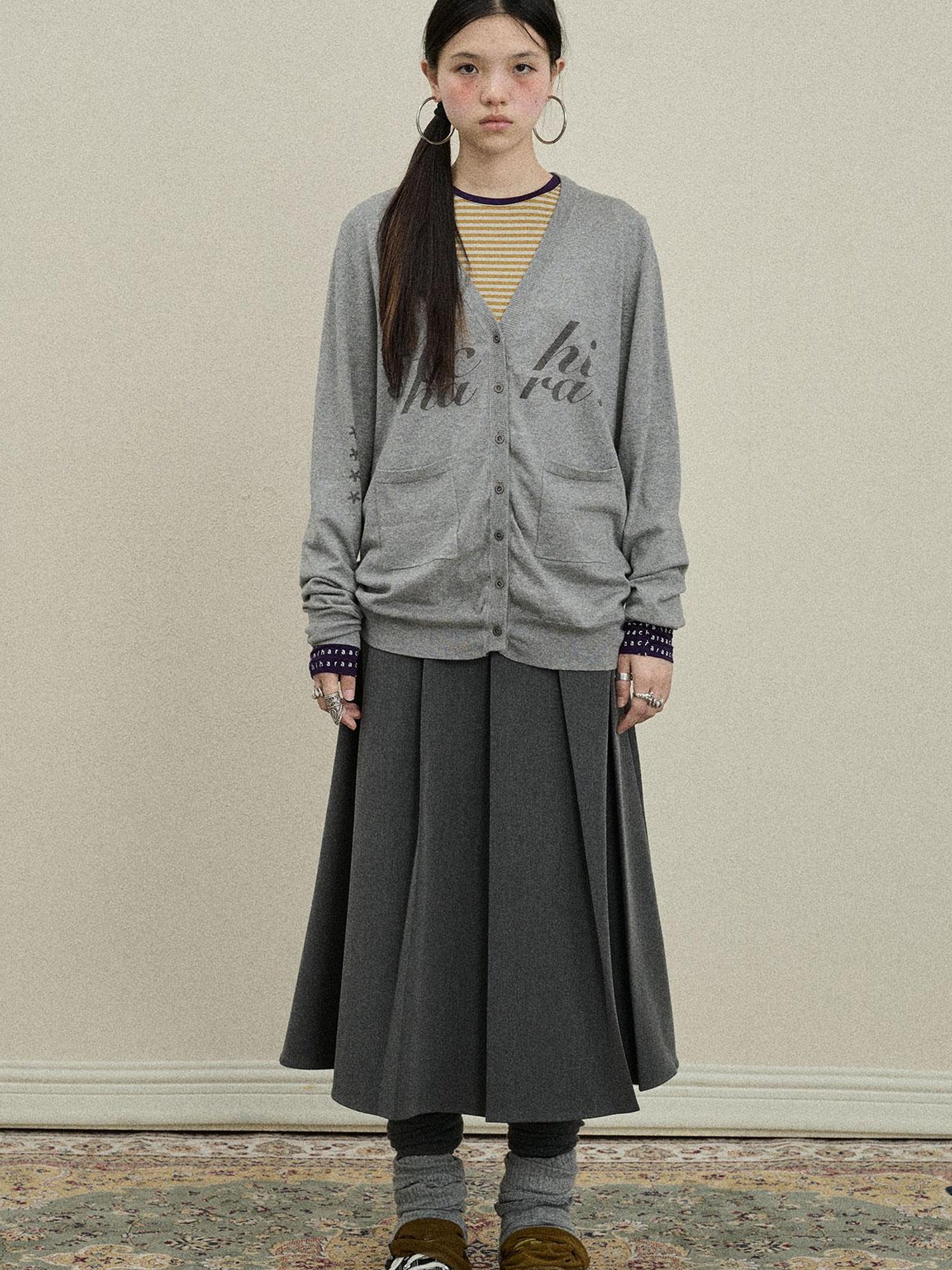 Update Achihara Achihara 2025 Knit Cardigan With Print V-Neck T-Shirt Long-Sleeve