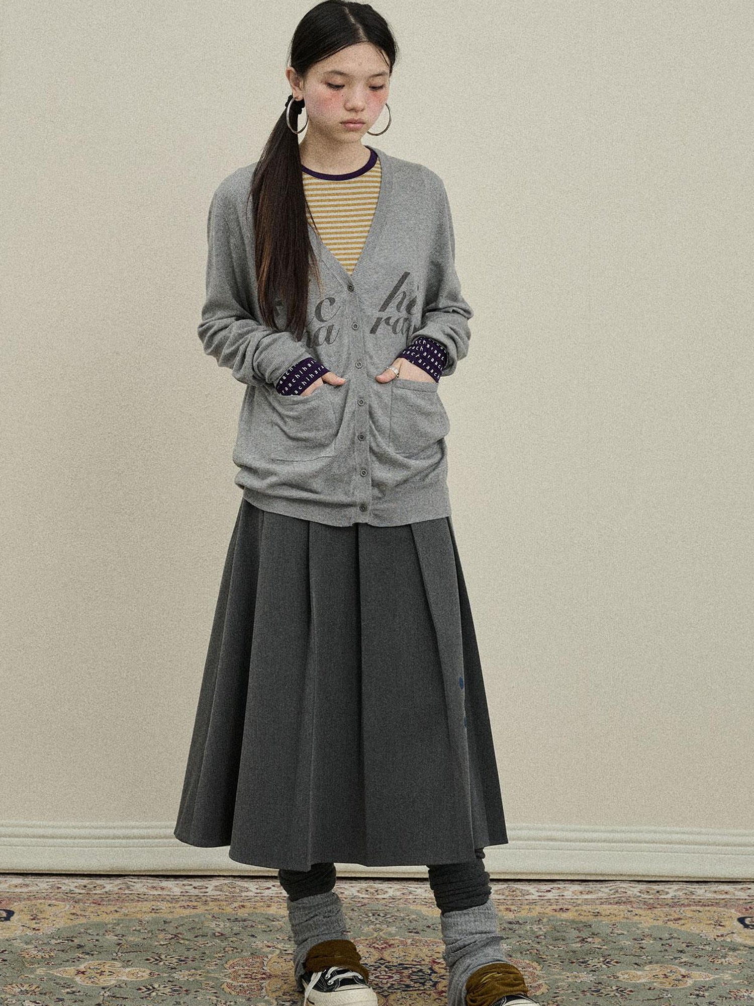 Update Achihara Achihara 2025 Knit Cardigan With Print V-Neck T-Shirt Long-Sleeve