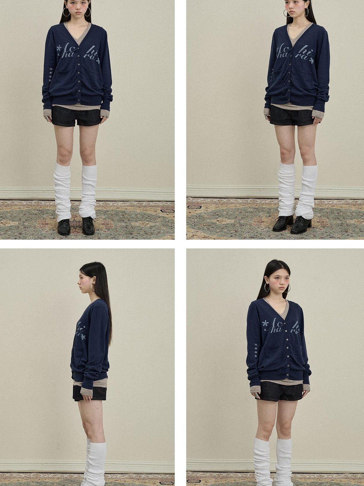 Update Achihara Achihara 2025 Knit Cardigan With Print V-Neck T-Shirt Long-Sleeve
