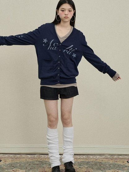 Update Achihara Achihara 2025 Knit Cardigan With Print V-Neck T-Shirt Long-Sleeve