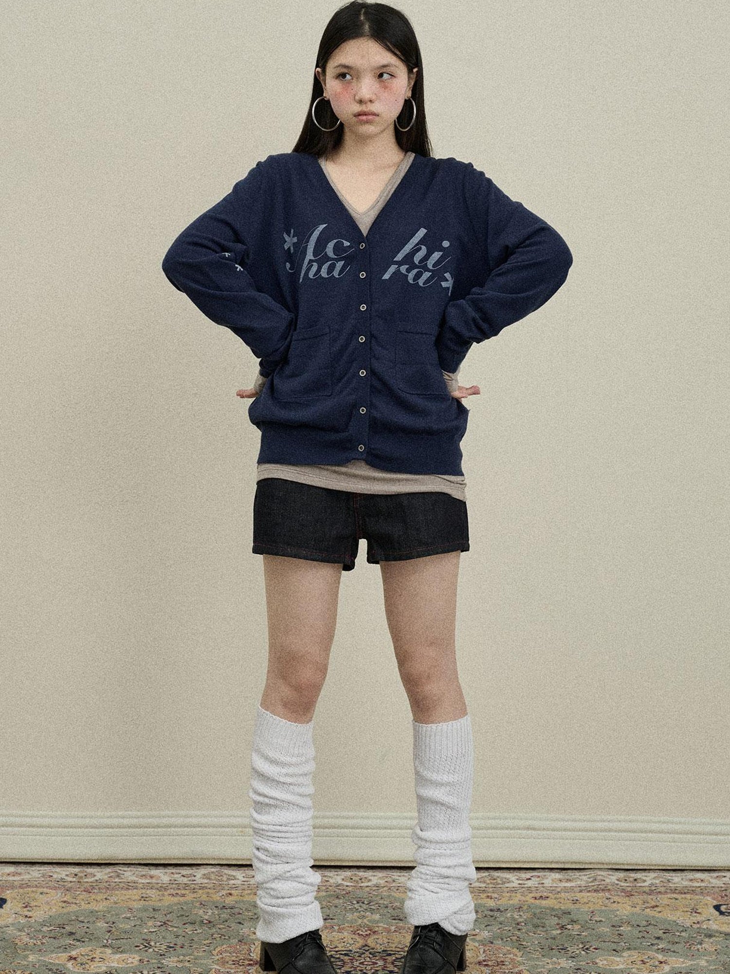 Update Achihara Achihara 2025 Knit Cardigan With Print V-Neck T-Shirt Long-Sleeve