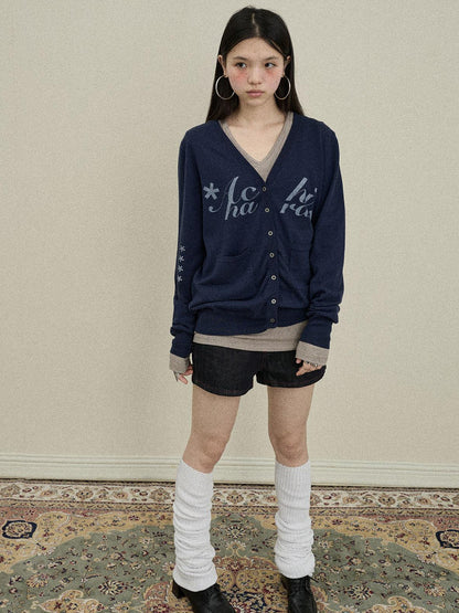 Update Achihara Achihara 2025 Knit Cardigan With Print V-Neck T-Shirt Long-Sleeve