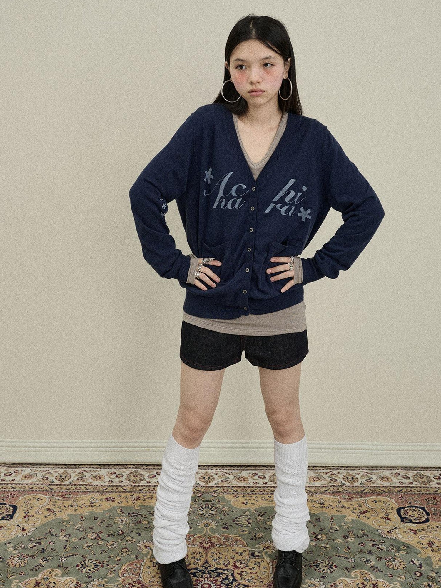 Update Achihara Achihara 2025 Knit Cardigan With Print V-Neck T-Shirt Long-Sleeve