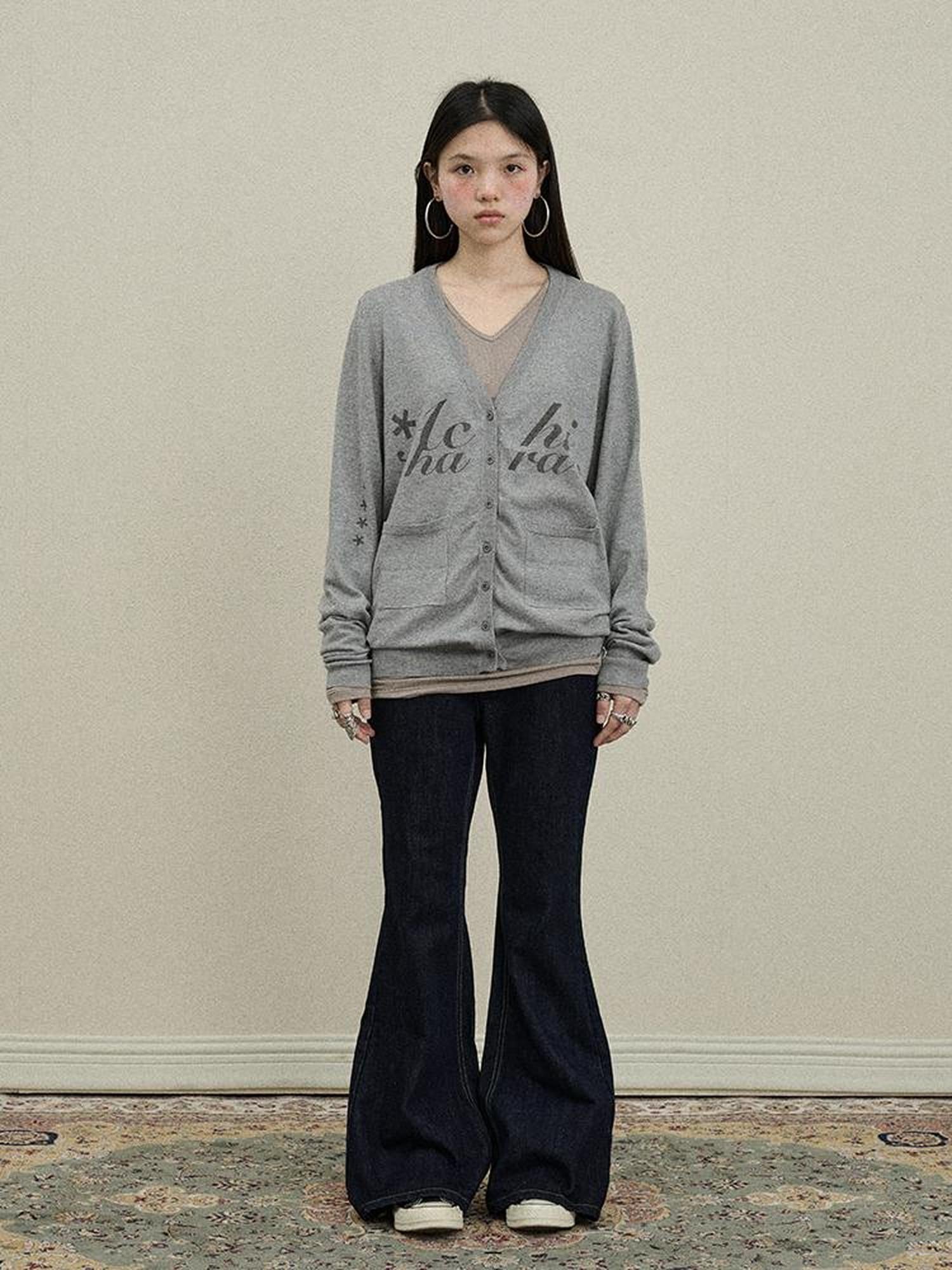 Update Achihara Achihara 2025 Knit Cardigan With Print V-Neck T-Shirt Long-Sleeve