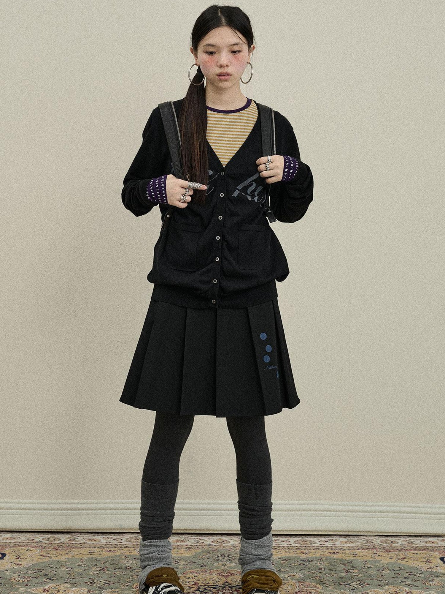 Update Achihara Achihara 2025 Knit Cardigan With Print V-Neck T-Shirt Long-Sleeve