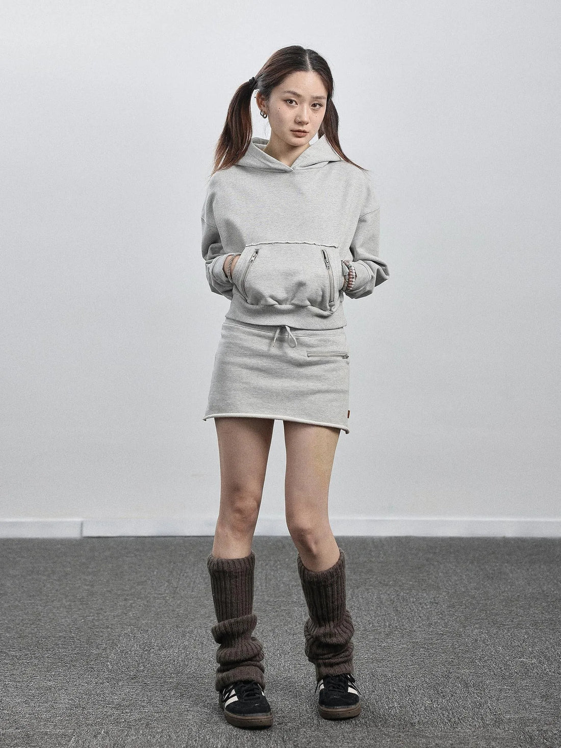 Achihara Hooded Zip Up Sweatshirt &amp; Skirt Set