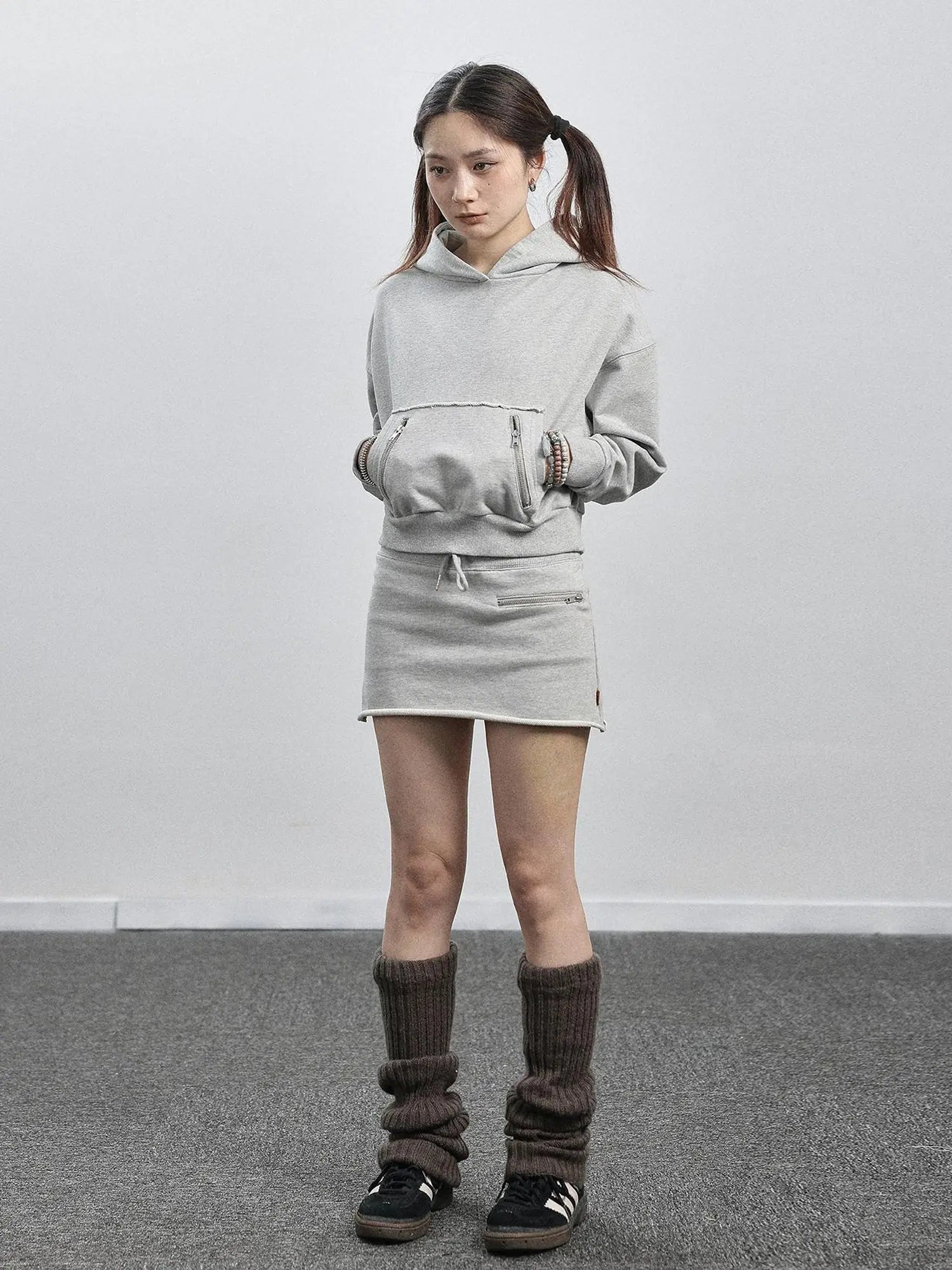 Achihara Hooded Zip Up Sweatshirt &amp; Skirt Set