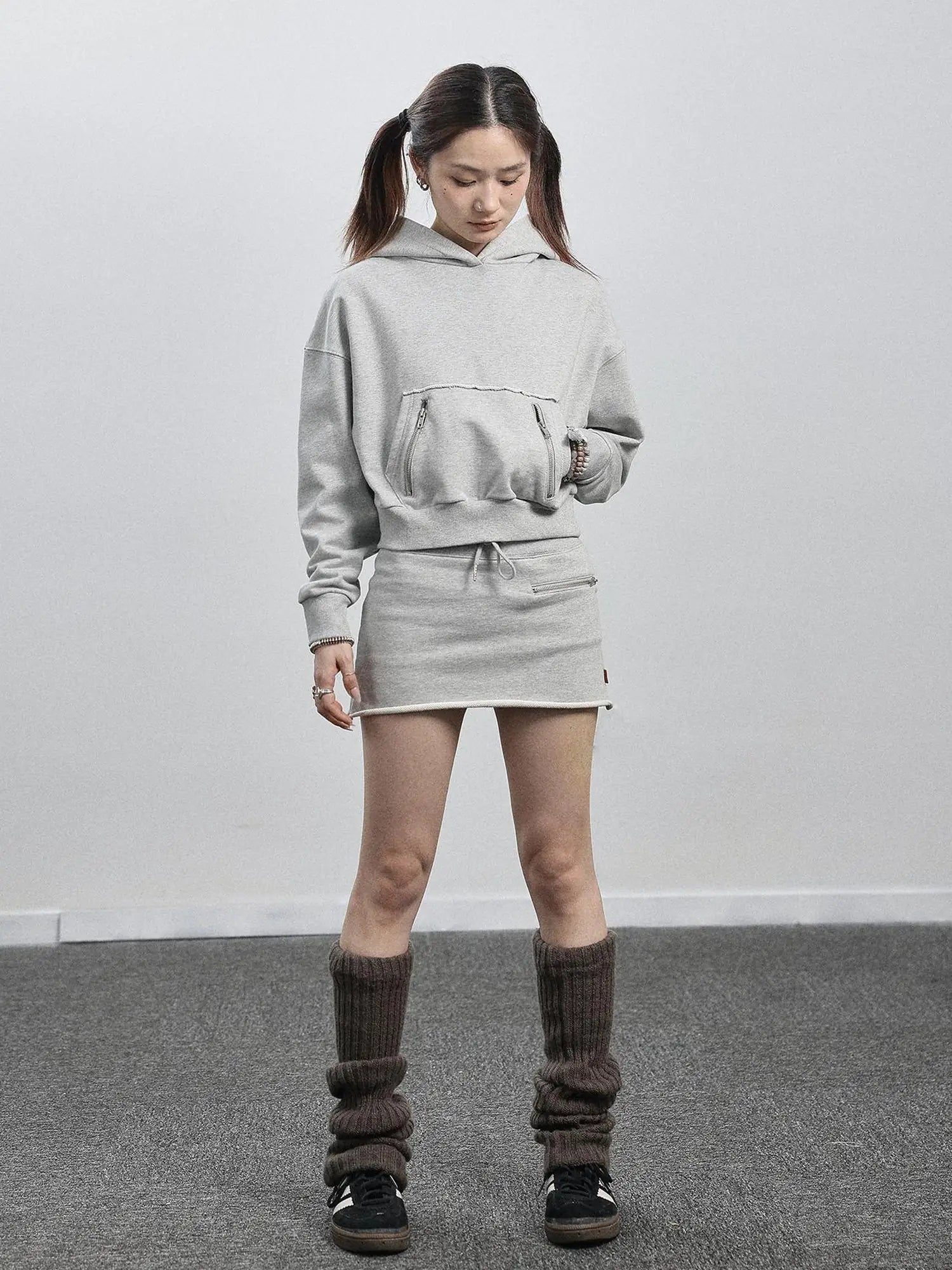 Achihara Hooded Zip Up Sweatshirt &amp; Skirt Set