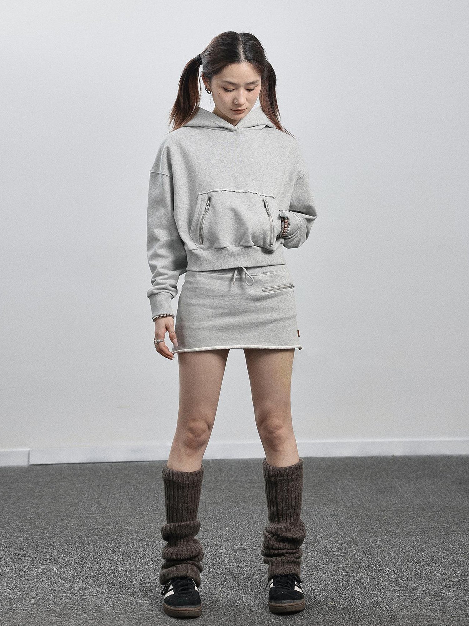 Achihara Achihara Hooded Zip Up Sweatshirt &amp; Skirt Set