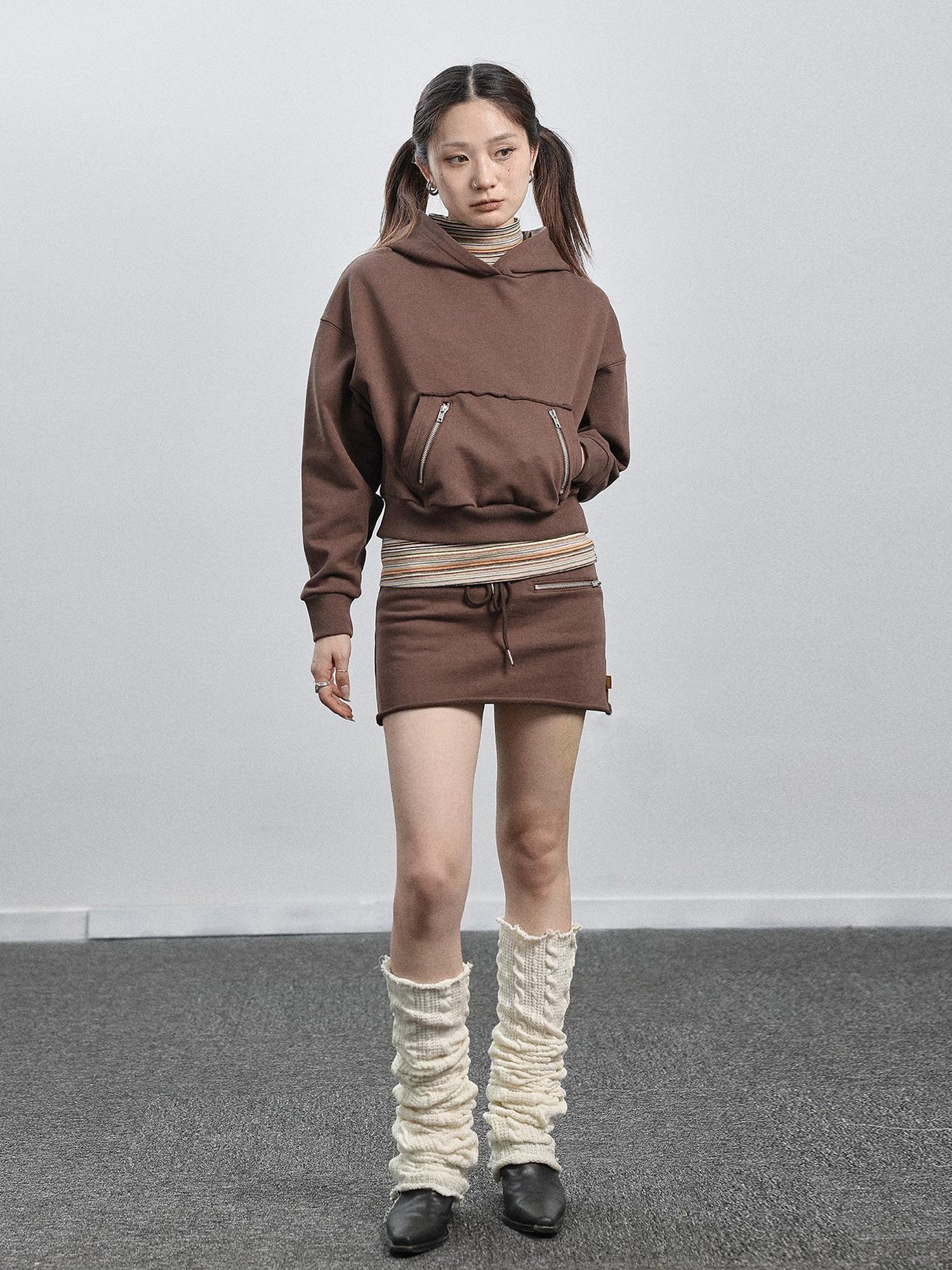 Achihara Achihara Hooded Zip Up Sweatshirt &amp; Skirt Set