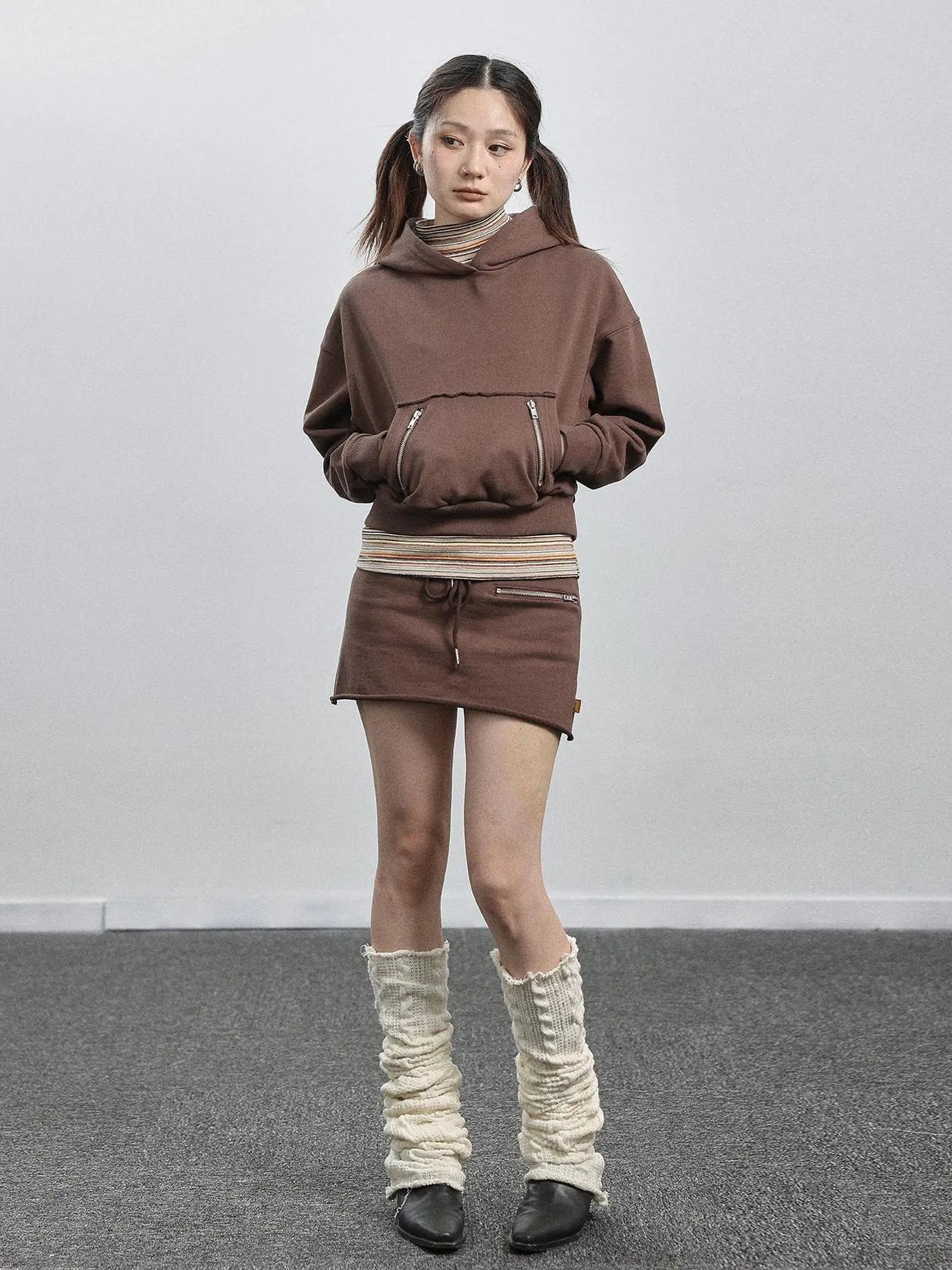 Achihara Hooded Zip Up Sweatshirt &amp; Skirt Set