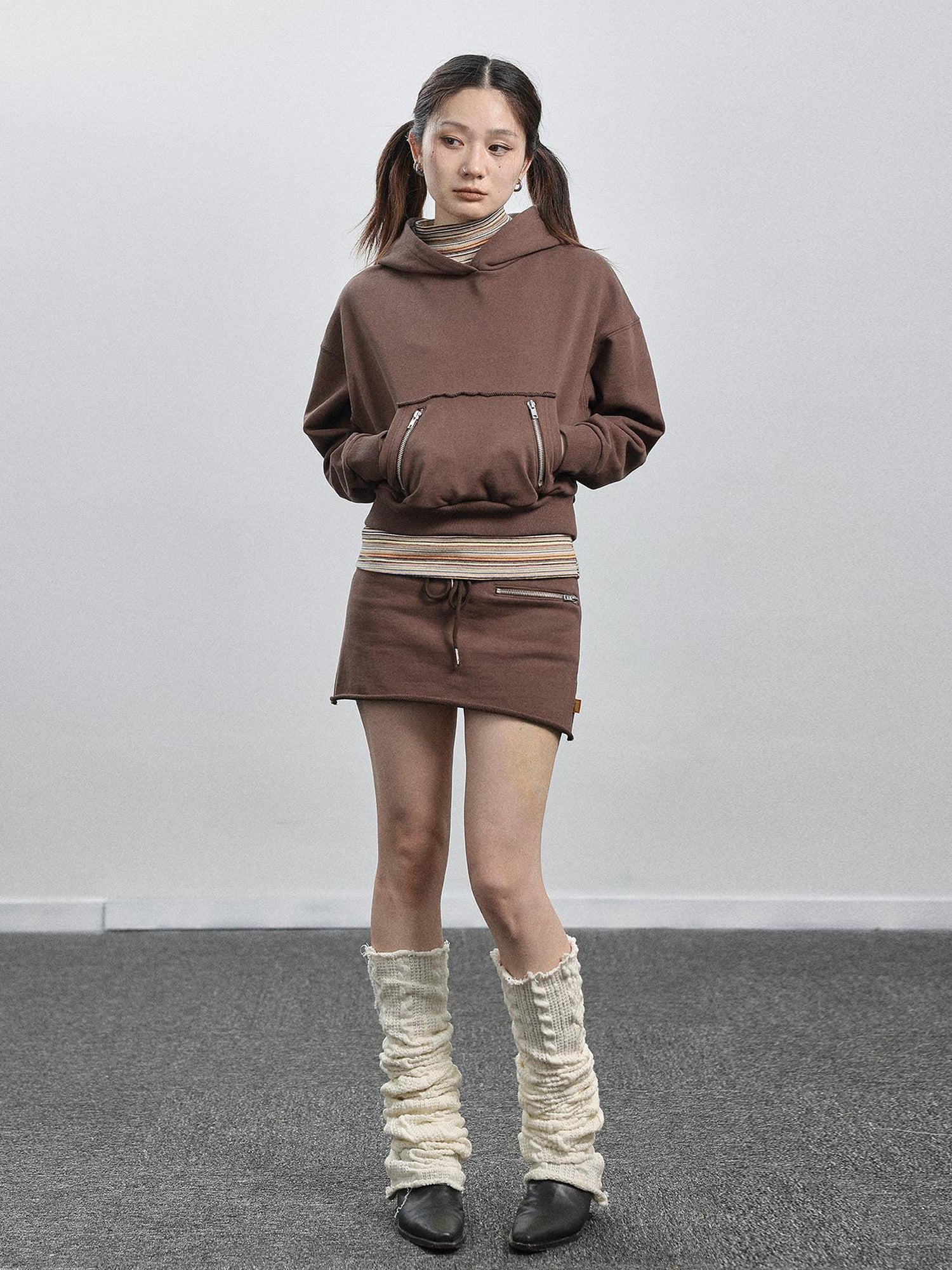 Achihara Achihara Hooded Zip Up Sweatshirt &amp; Skirt Set