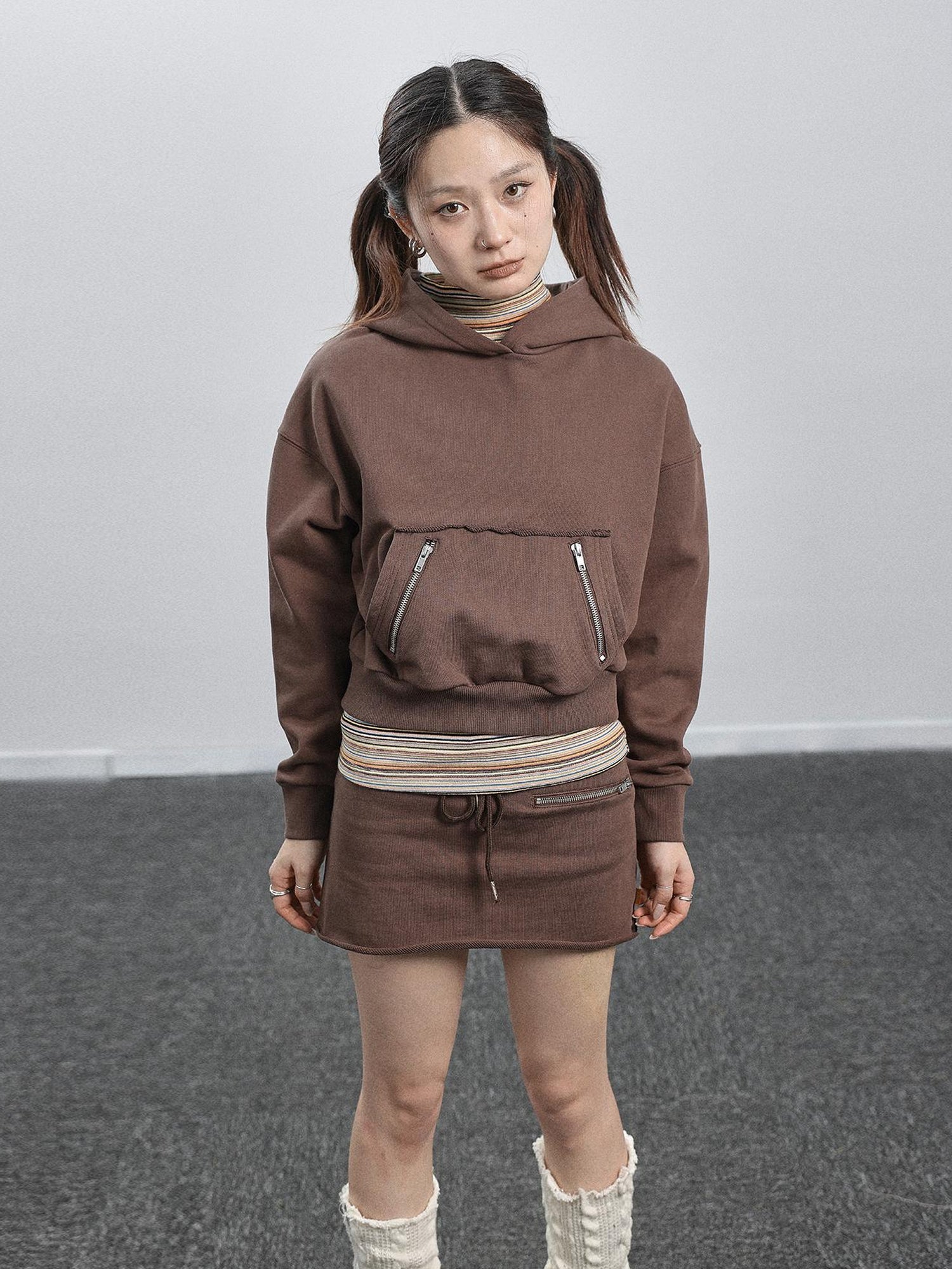Achihara Achihara Hooded Zip Up Sweatshirt &amp; Skirt Set