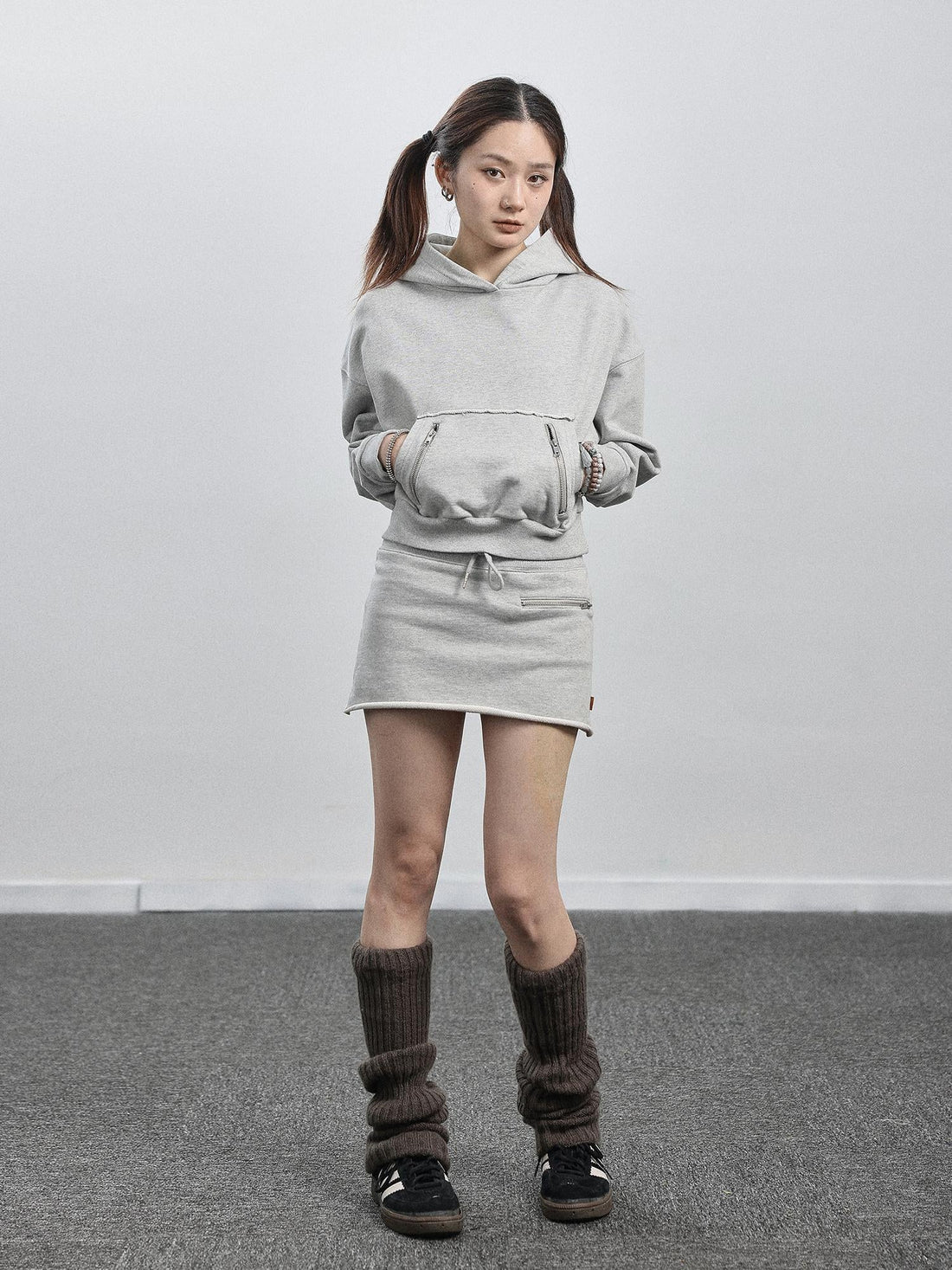 Achihara Achihara Hooded Zip Up Sweatshirt &amp; Skirt Set