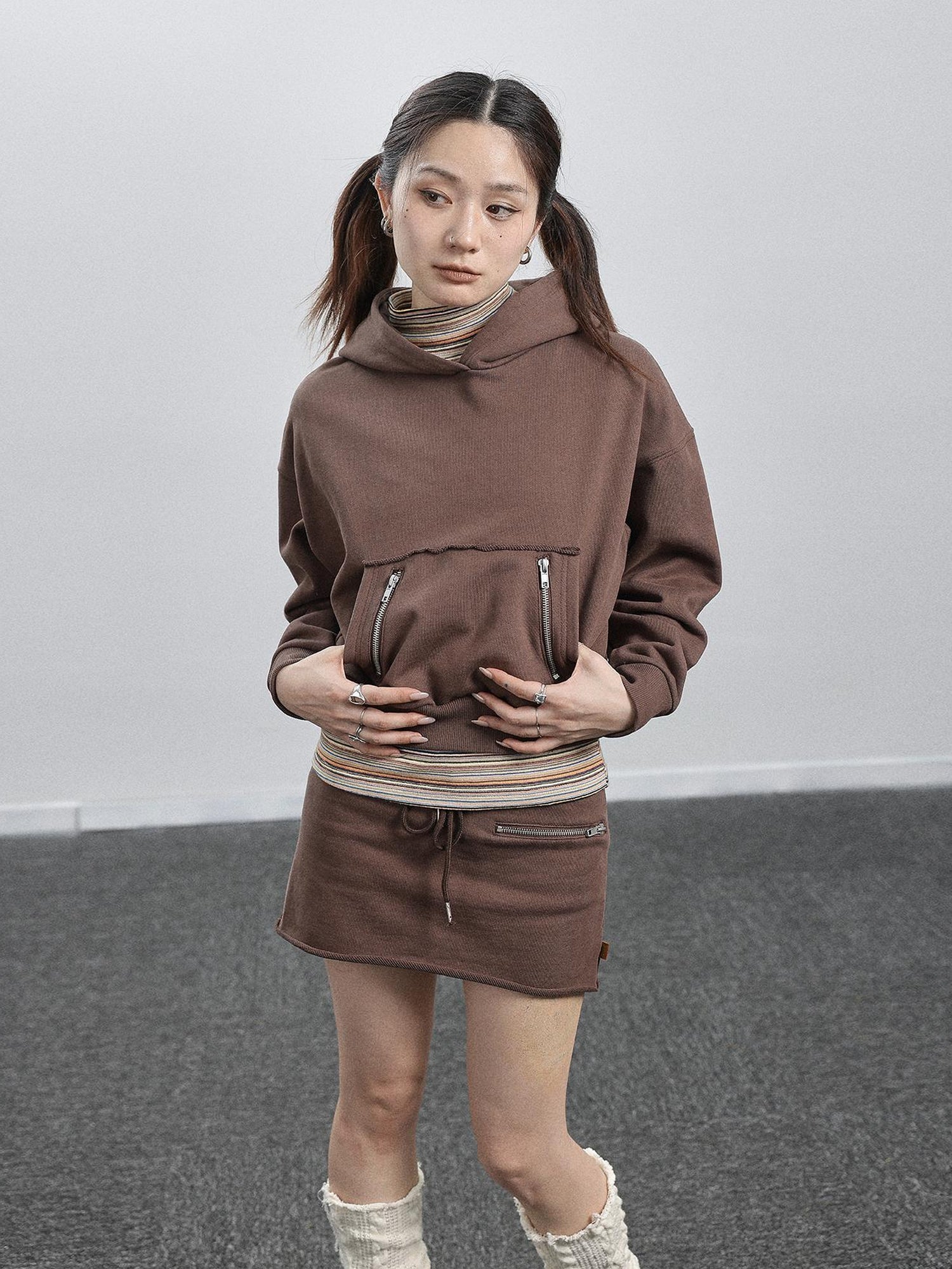 Achihara Achihara Hooded Zip Up Sweatshirt &amp; Skirt Set