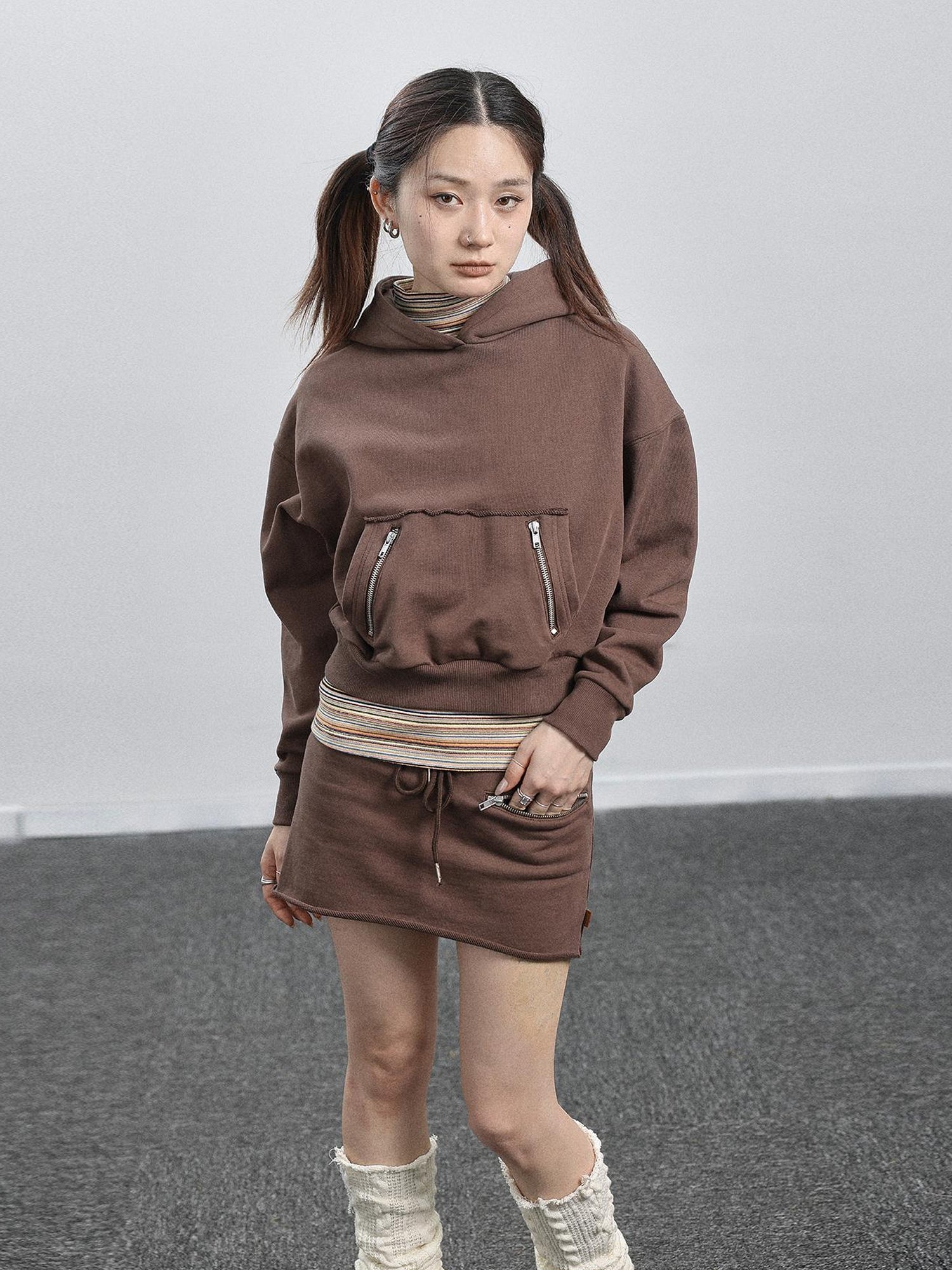 Achihara Achihara Hooded Zip Up Sweatshirt &amp; Skirt Set