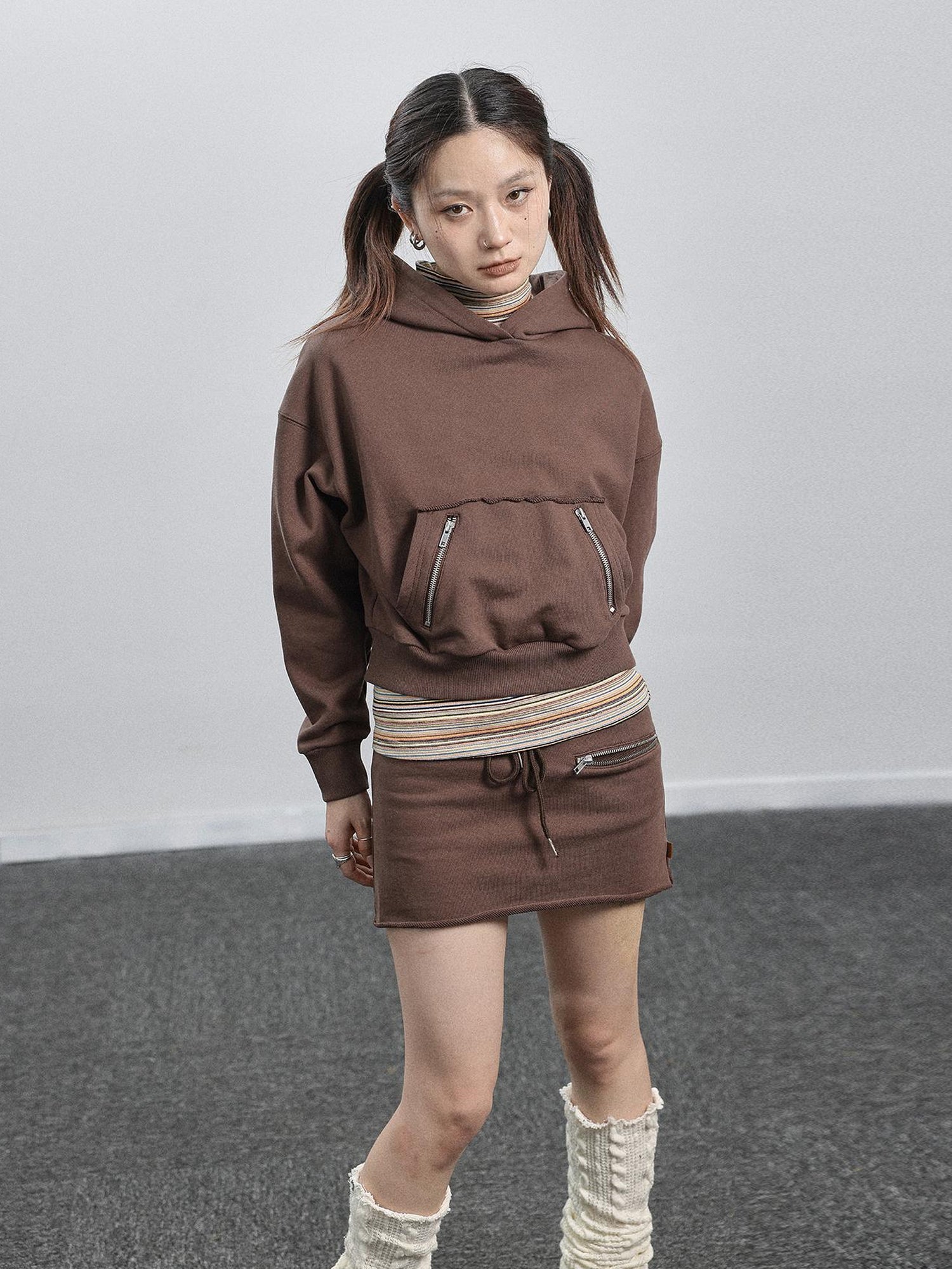 Achihara Achihara Hooded Zip Up Sweatshirt &amp; Skirt Set
