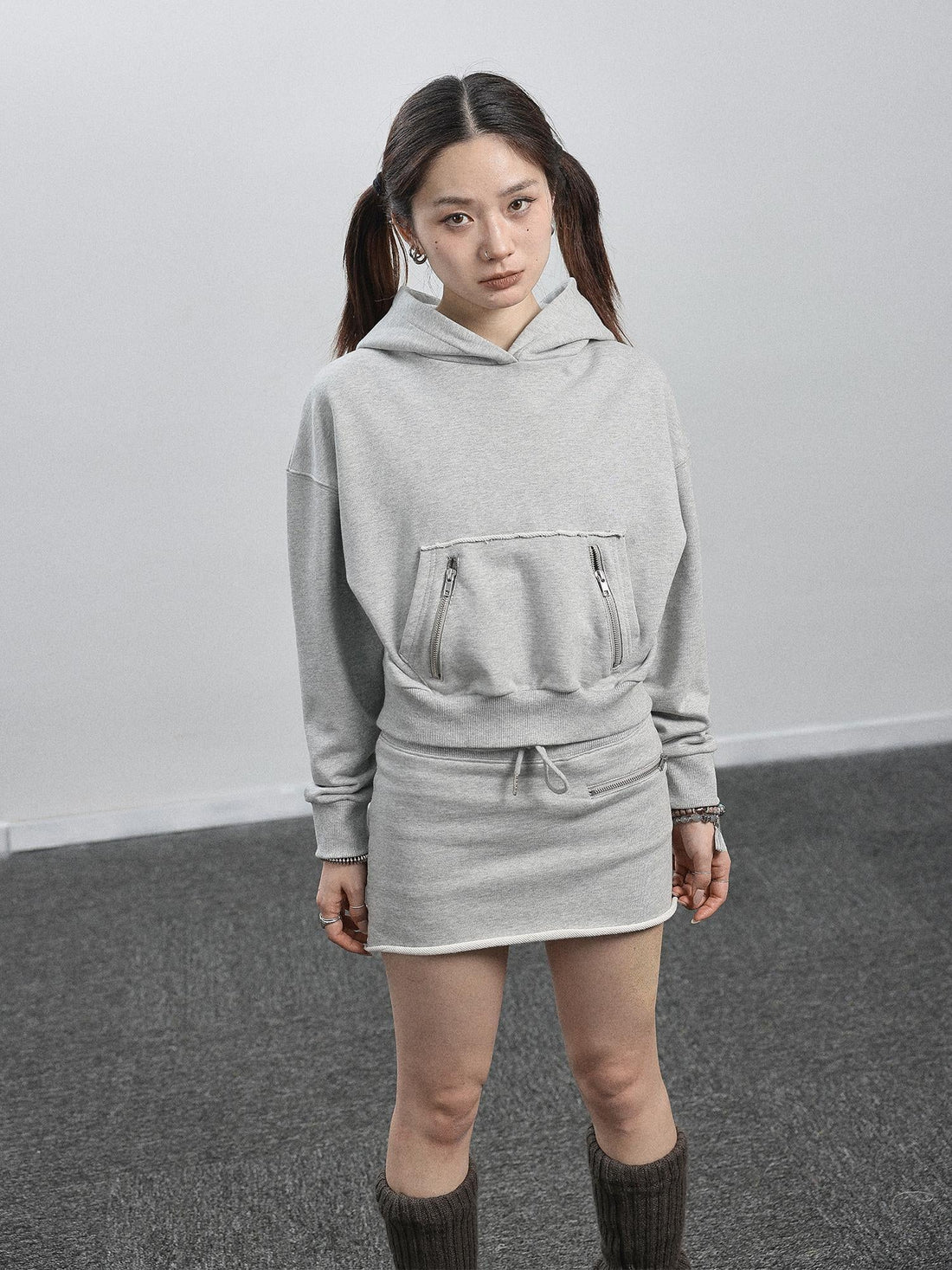 Achihara Achihara Hooded Zip Up Sweatshirt &amp; Skirt Set