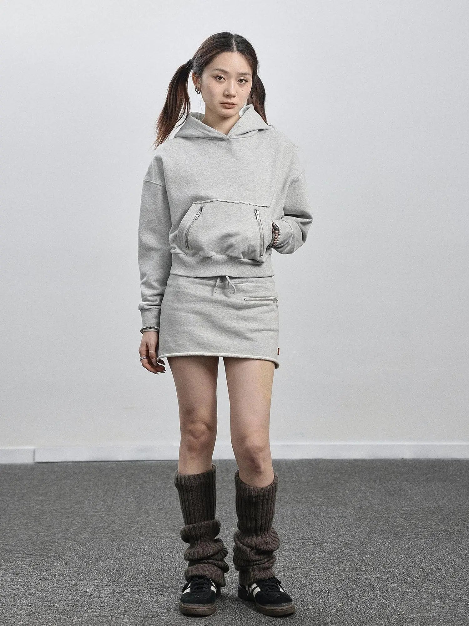 Achihara Hooded Zip Up Sweatshirt &amp; Skirt Set