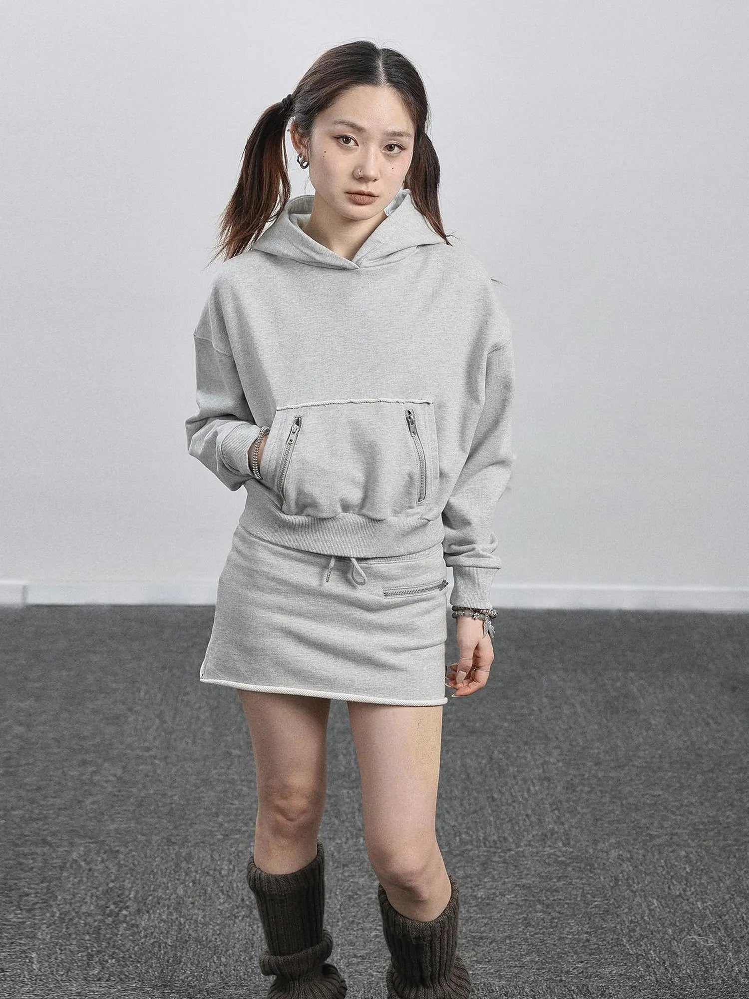 Achihara Hooded Zip Up Sweatshirt &amp; Skirt Set